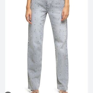 River Island Light Gray Embellished Straight Jeans